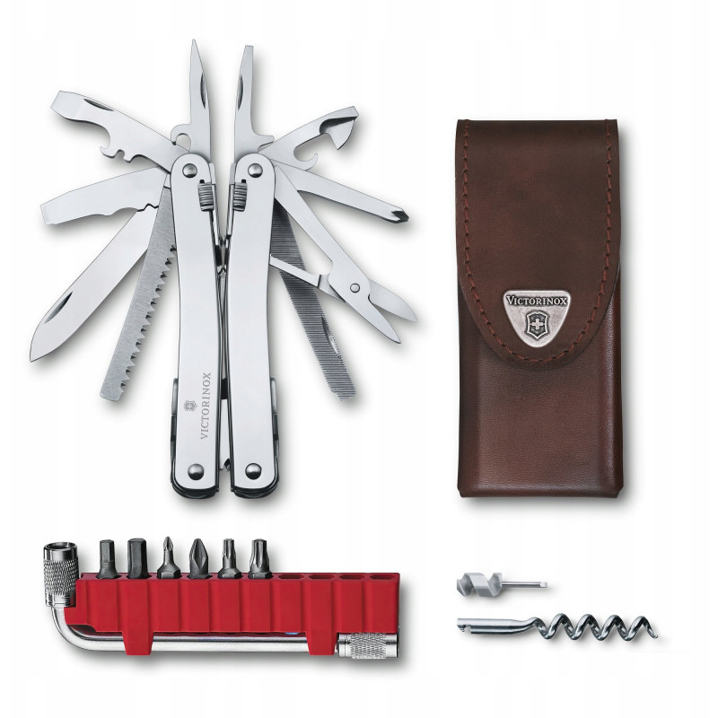Multiherramienta Victorinox Swiss Tool Spirit X Plus, acero inoxidable, cuero, 105 mm (3.0235.L)