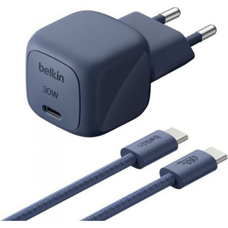 Cargador USB-C PD Belkin BoostCharge 30 W con PPS y cable USB-C de 2 m (WCA008KQ2MBL-B6)