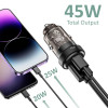 Cargador de coche Tech-Protect CC45W de 2 puertos, USB-C PD 45W, USB-A QC 3.0, negro