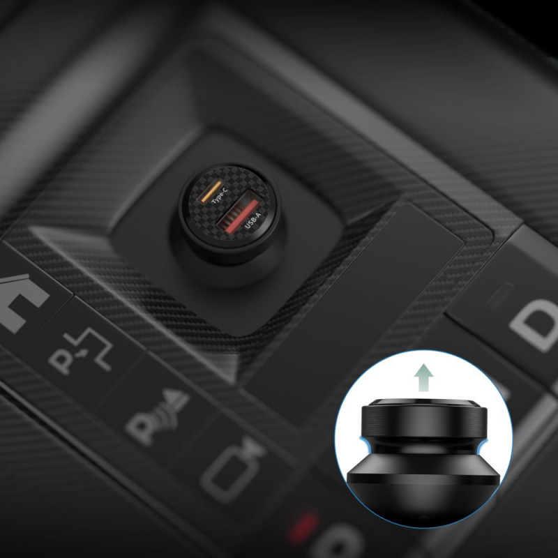 Cargador de coche Tech-Protect CC45W de 2 puertos, USB-C PD 45W, USB-A QC 3.0, negro