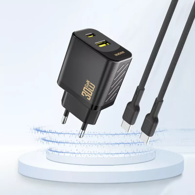 Cargador de pared Dudao A27TEU PD 30W GaN, USB-A + USB-C, Negro