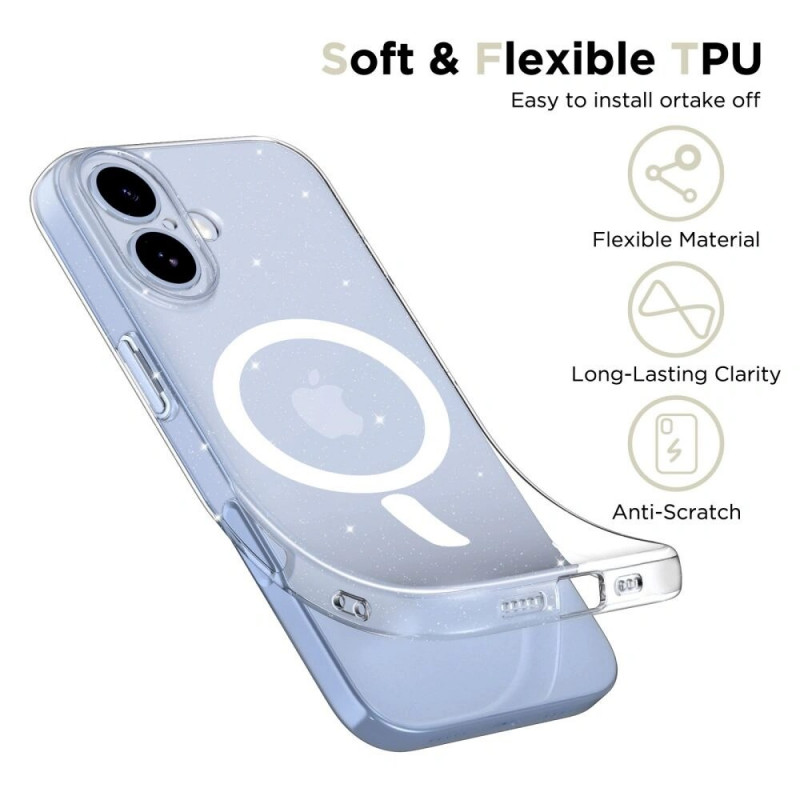 Funda Tech-Protect FlexAir MagSafe para Apple iPhone 17, transparente con purpurina