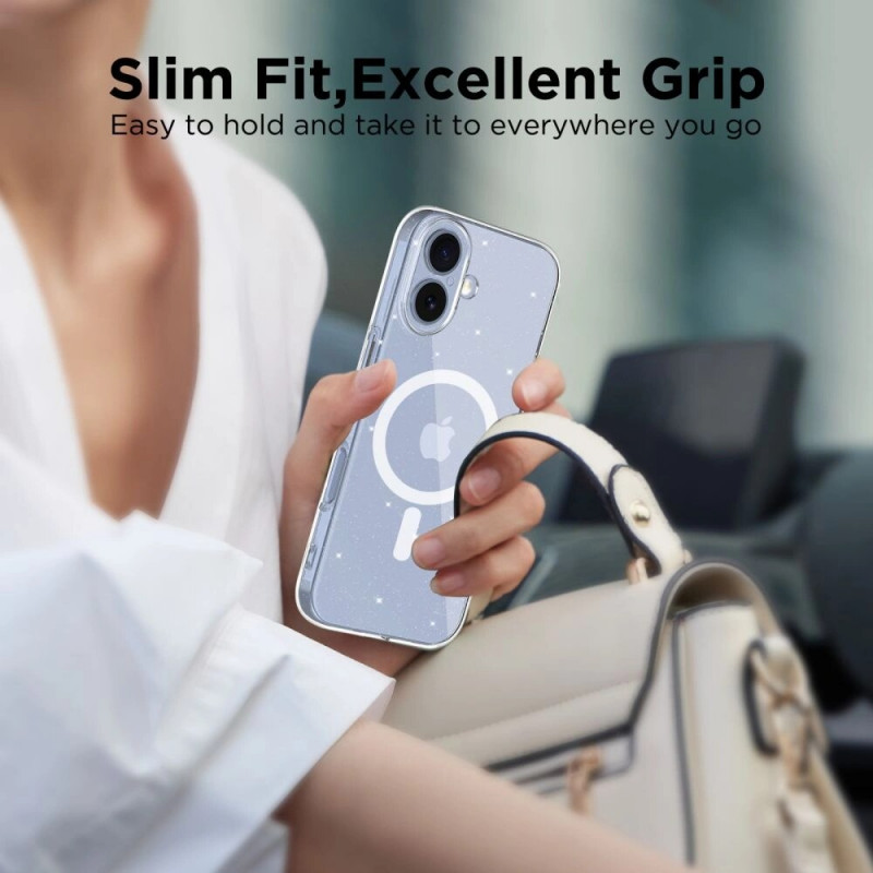 Funda Tech-Protect FlexAir MagSafe para Apple iPhone 17, transparente con purpurina
