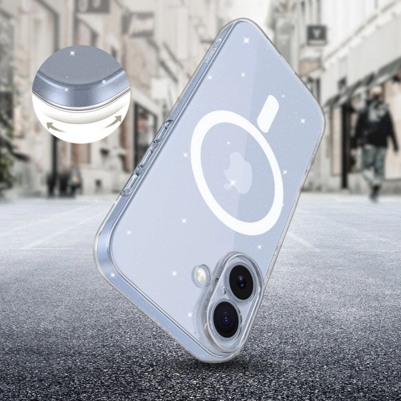 Funda Tech-Protect FlexAir MagSafe para Apple iPhone 17, transparente con purpurina