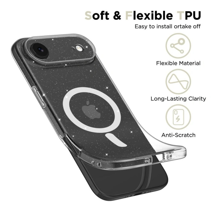 Funda Tech-Protect FlexAir MagSafe para Apple iPhone Air, transparente con purpurina