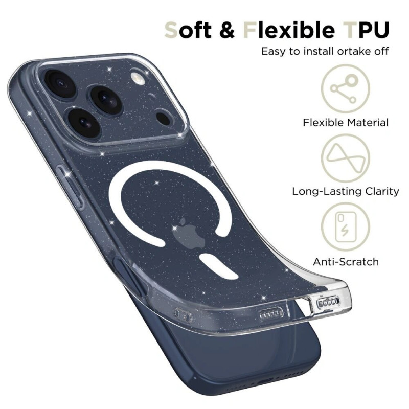 Funda Tech-Protect FlexAir MagSafe para Apple iPhone 17 Pro Max, transparente con purpurina