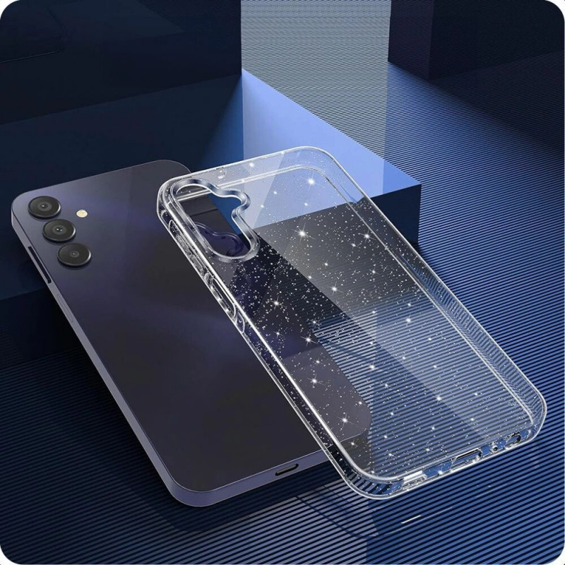 Funda Tech-Protect FlexAir para Samsung Galaxy S25, transparente con purpurina