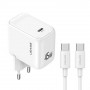 Cargador de pared USAMS CC339 T76 GaN USB-C de 45W con cable USB-C a USB-C SJ711 (1 m), blanco
