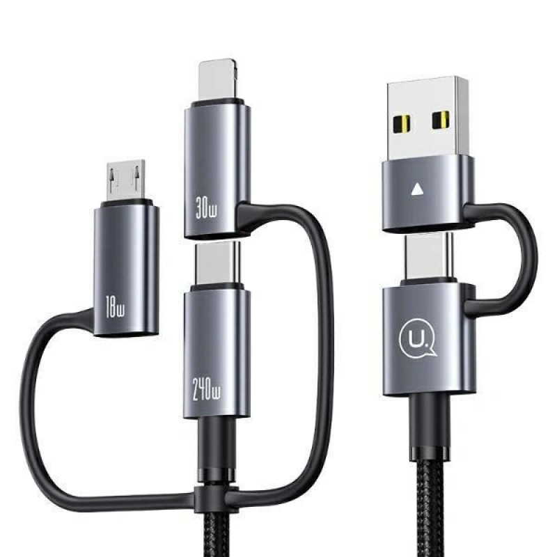 Cable de carga y datos 6 en 1 USAMS Sufeng Series SJ737, 240W, pantalla digital, aleación de aluminio, 1,2 m