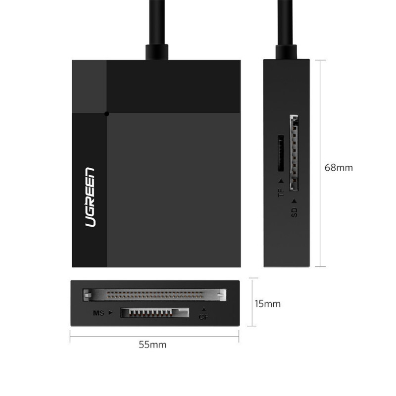 Lector de tarjetas Ugreen CR125 USB 3.0, SD / microSD / CF / MS, negro