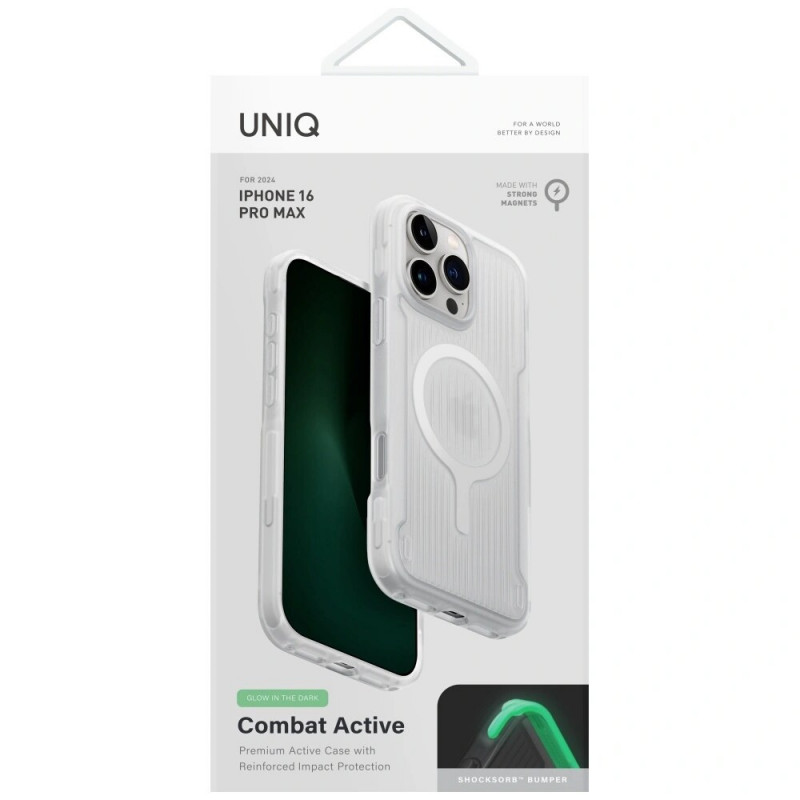 Funda UNIQ Combat Active para Apple iPhone 16 Pro Max, carga Magclick, blanco lume