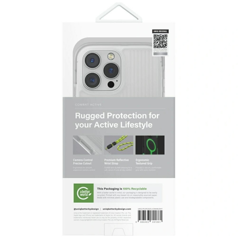 Funda UNIQ Combat Active para Apple iPhone 16 Pro Max, carga Magclick, blanco lume