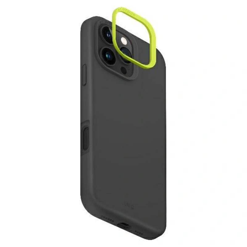 Funda UNIQ Lino Hue para Apple iPhone 16 Pro, carga Magclick, gris carbón