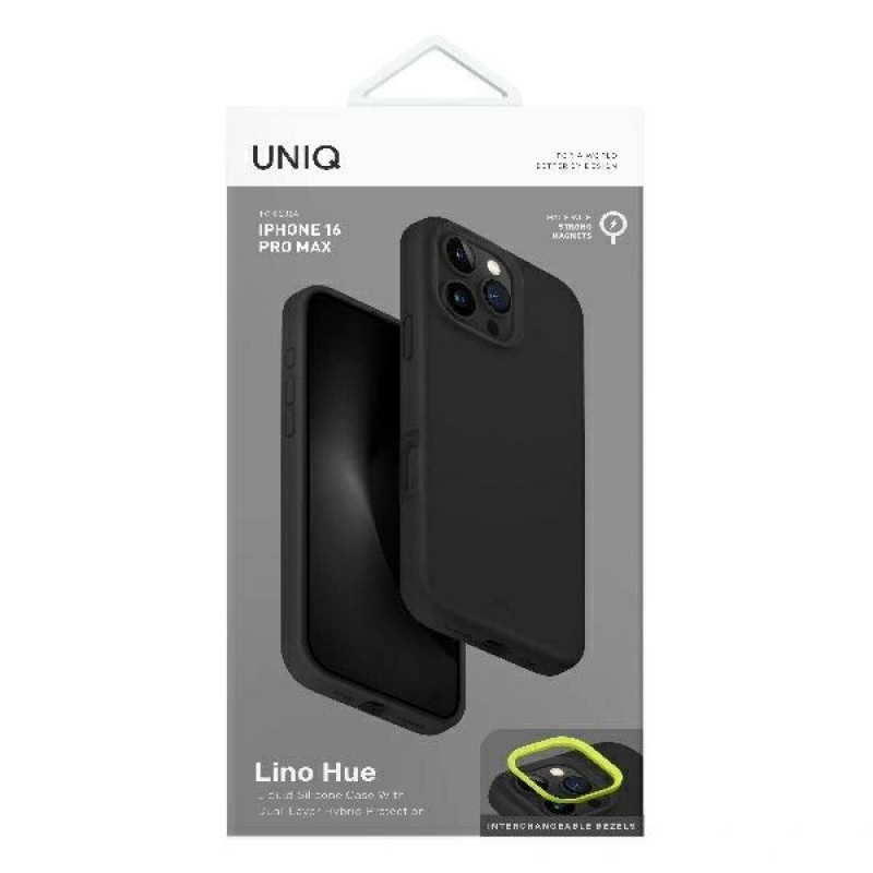 Funda UNIQ Lino Hue para Apple iPhone 16 Pro, carga Magclick, gris carbón