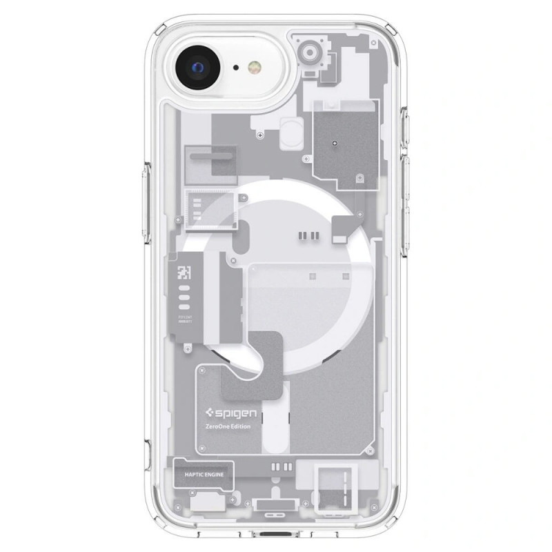 Funda Spigen Ultra Hybrid Mag MagSafe para Apple iPhone 17e / 16e, Zero One, blanca