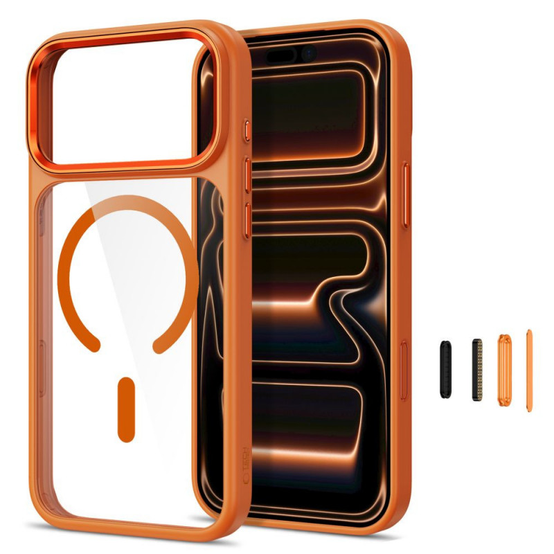 Funda Tech-Protect Magmat MagSafe CC para Apple iPhone 17 Pro Max / 18 Pro Max, naranja cósmico / transparente