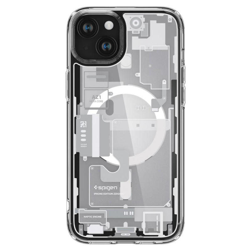 Funda Spigen Ultra Hybrid Mag con MagSafe para Apple iPhone 15 Plus / 14 Plus, Zero One, blanca