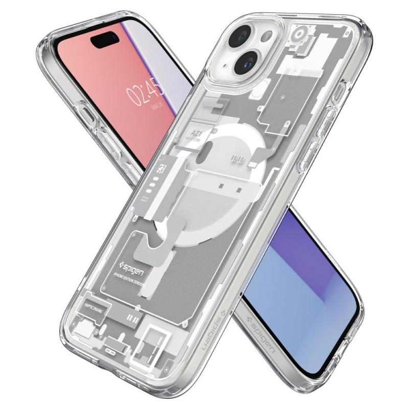 Funda Spigen Ultra Hybrid Mag con MagSafe para Apple iPhone 15 Plus / 14 Plus, Zero One, blanca