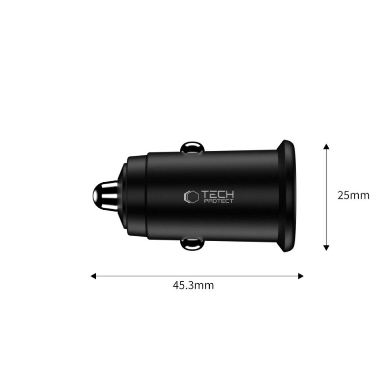 Cargador de coche de 2 puertos Tech-Protect CC02 USB-A / USB-C, PD 35W / QC 3.0, negro (THP4079)