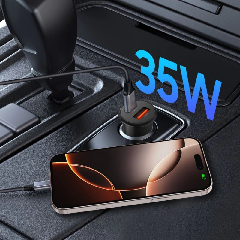 Cargador de coche de 2 puertos Tech-Protect CC02 USB-A / USB-C, PD 35W / QC 3.0, negro (THP4079)