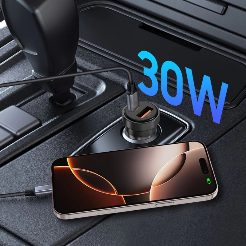 Cargador de coche de 2 puertos Tech-Protect CC03 USB-A / USB-C, PD 30W / QC 3.0, negro