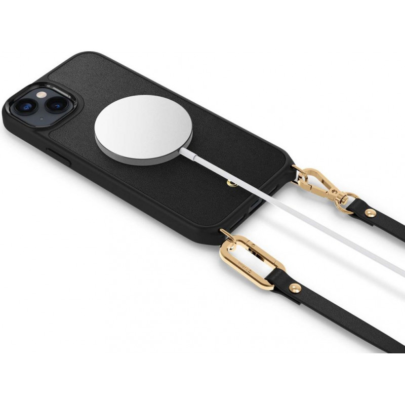 Funda MagSafe Spigen Cyrill Classic Charm Mag (ACS04948) con correa para Apple iPhone 14 Plus / 15 Plus, negra