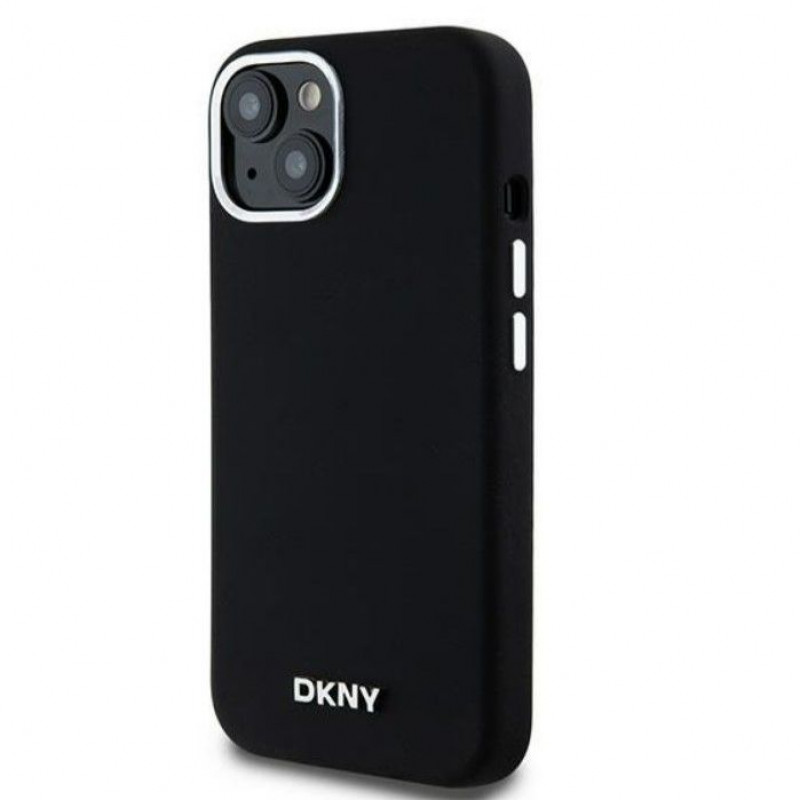 Funda rígida DKNY Apple iPhone 15 Liquid Silicone Small Metal Logo MagSafe, negra