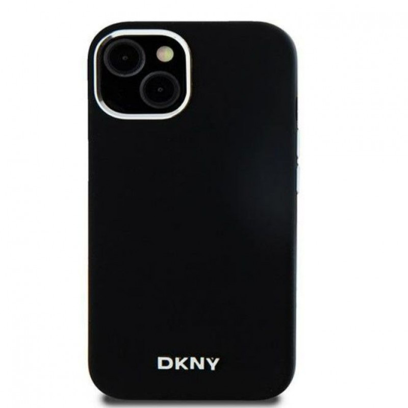 Funda rígida DKNY Apple iPhone 15 Liquid Silicone Small Metal Logo MagSafe, negra