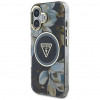 Funda MagSafe Guess Glitter Flowers Triangle Buttons para Apple iPhone 16, negra
