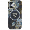 Funda MagSafe Guess Glitter Flowers Triangle Buttons para Apple iPhone 16, negra
