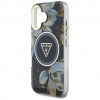 Funda MagSafe Guess Glitter Flowers Triangle Buttons para Apple iPhone 16, negra