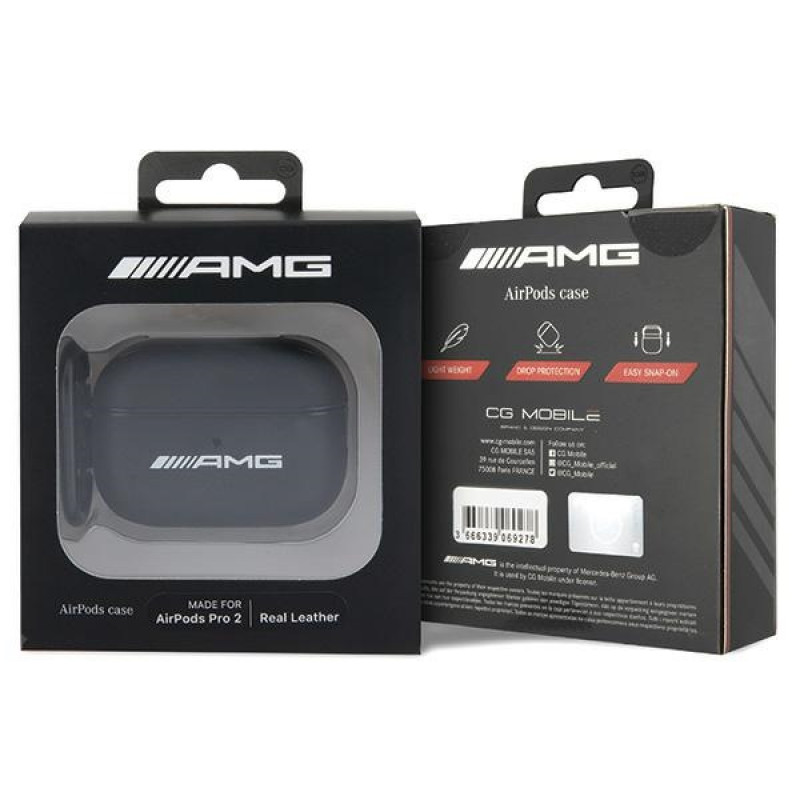 Funda Mercedes-AMG AMAP2SLWK Leather Big Logo para Apple AirPods Pro 2 (2022/2023), negra, logo blanco
