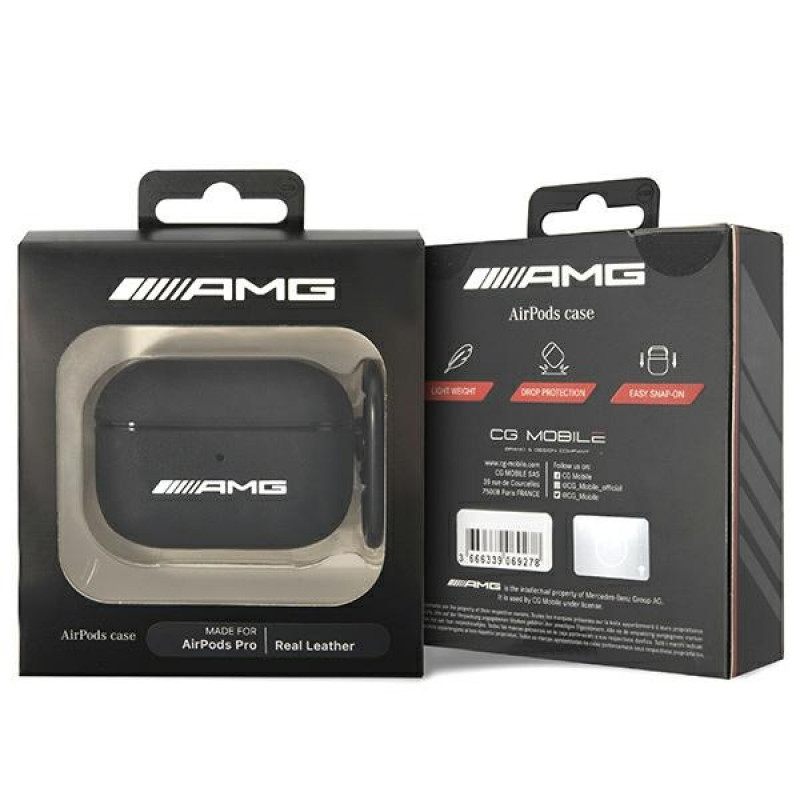 Funda Mercedes-AMG AMAPSLWK para Apple AirPods Pro AMG Leather Big Logo, negra