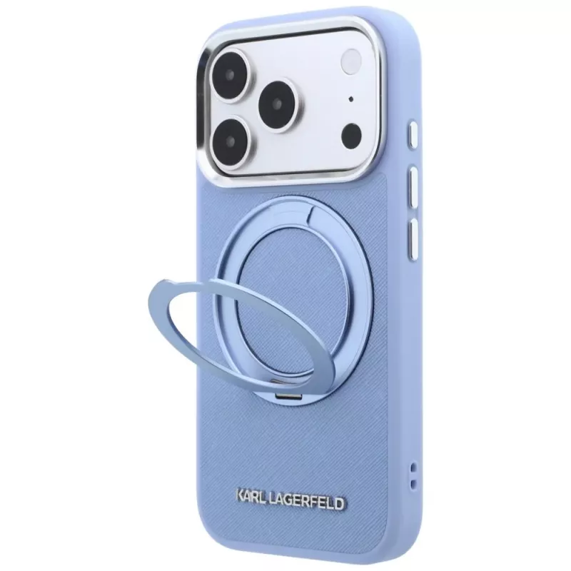 Funda MagSafe Karl Lagerfeld Ring Stand 360 Saffiano Classic Logo para Apple iPhone 18 Pro Max / 17 Pro Max, azul claro (KF003176)