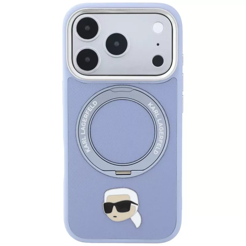 Funda MagSafe Karl Lagerfeld with Ring Stand 360 Karl Head Pin para Apple iPhone 18 Pro Max / 17 Pro Max, azul claro (KF003238)