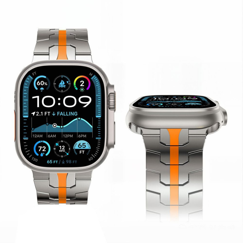 Pulsera de acero inoxidable Tech-Protect Stainless THP6100 para Apple Watch 8 / 9 / 10 / 11 / 12 / SE / Ultra 44/45/46/49 mm, Titanium/Naranja