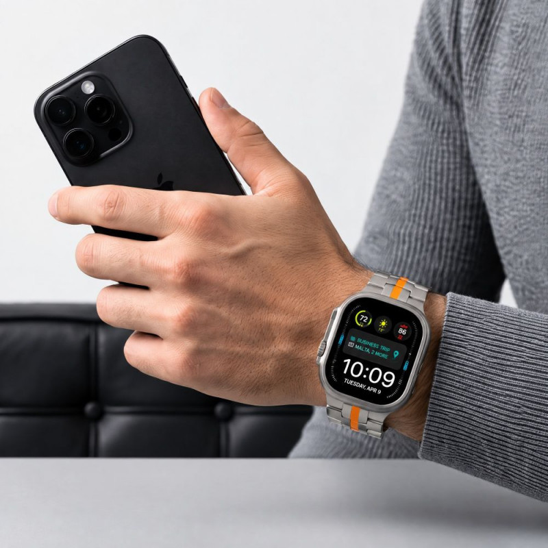 Pulsera de acero inoxidable Tech-Protect Stainless THP6100 para Apple Watch 8 / 9 / 10 / 11 / 12 / SE / Ultra 44/45/46/49 mm, Titanium/Naranja