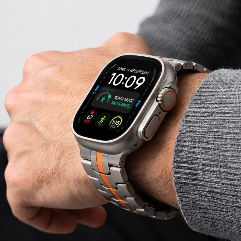 Pulsera de acero inoxidable Tech-Protect Stainless THP6100 para Apple Watch 8 / 9 / 10 / 11 / 12 / SE / Ultra 44/45/46/49 mm, Titanium/Naranja