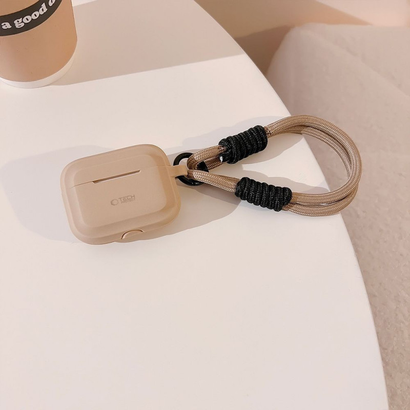 Funda de silicona con cordón Tech-Protect para Apple AirPods Pro 1 / 2, Cafe Latte