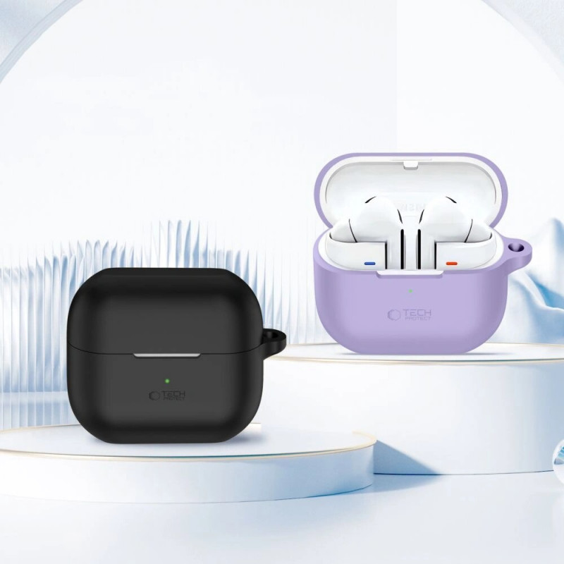 Funda de silicona con mosquetón Tech-Protect para Samsung Galaxy Buds 3 / 3 FE / 3 Pro, lavanda