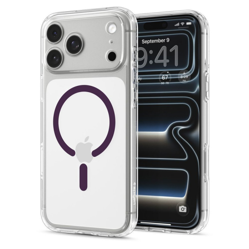 Funda Spigen Ultra Hybrid MagSafe para Apple iPhone 17 Pro / 18 Pro, transparente/burdeos