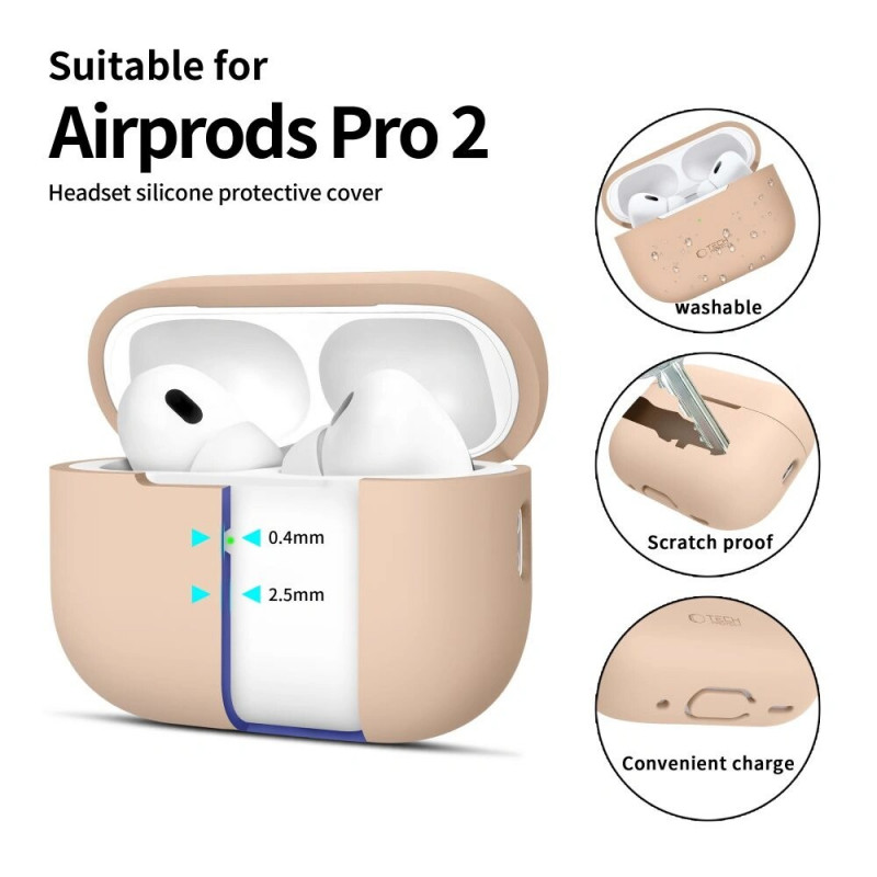 Funda de silicona Tech-Protect para Apple AirPods Pro 1/2, Caffe Latte
