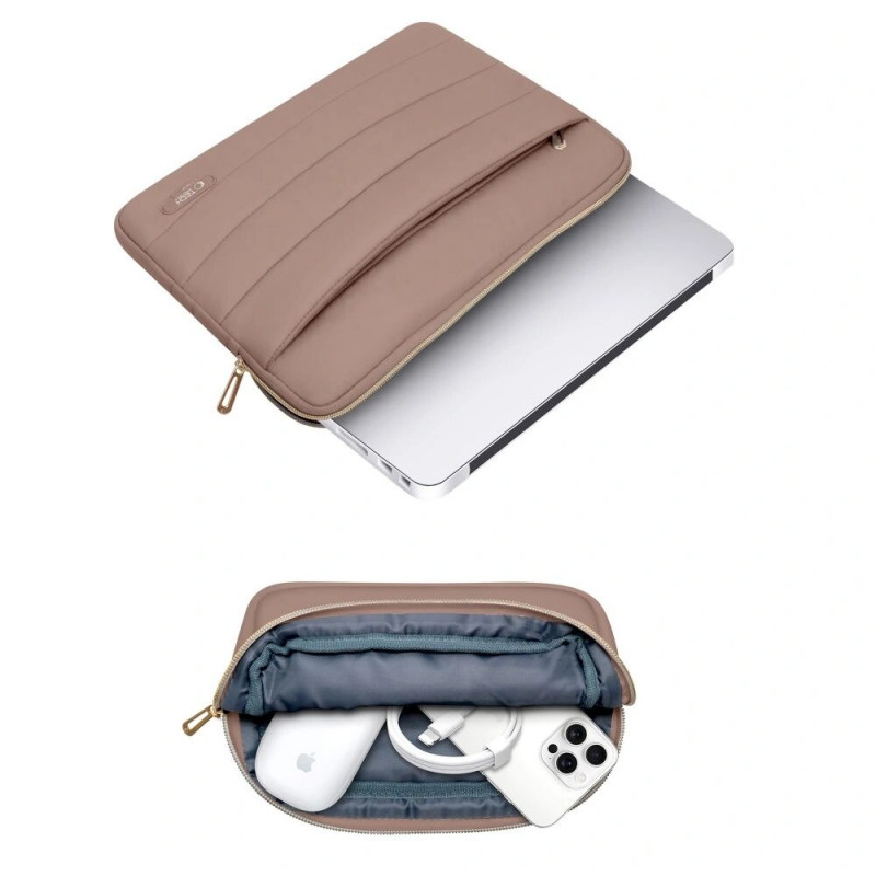 Funda Tech-Protect Puffy para portátil de 13-14" con bolsa de accesorios, Walnut