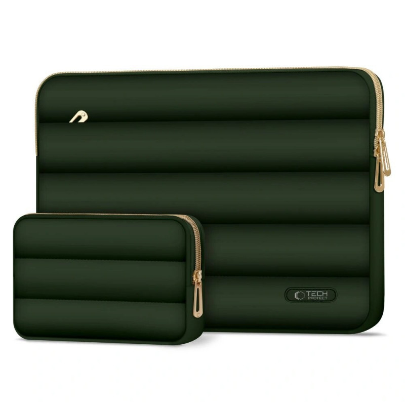 Funda Tech-Protect Puffy para portátil de 15-16" con bolsa de accesorios, verde militar