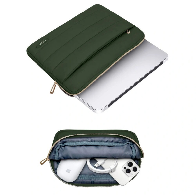 Funda Tech-Protect Puffy para portátil de 15-16" con bolsa de accesorios, verde militar