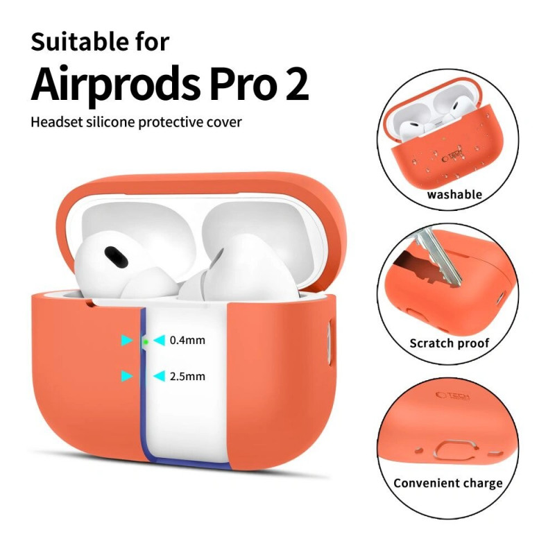 Funda de silicona Tech-Protect para Apple AirPods Pro 1/2, naranja neón
