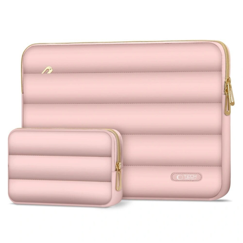 Funda Puffy para portátil de 13-14" Tech-Protect con bolsa de accesorios, Dusty Rose