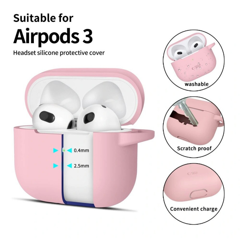 Funda Tech-Protect Silicone Hook para Apple AirPods 3 con mosquetón, rosa polvoriento