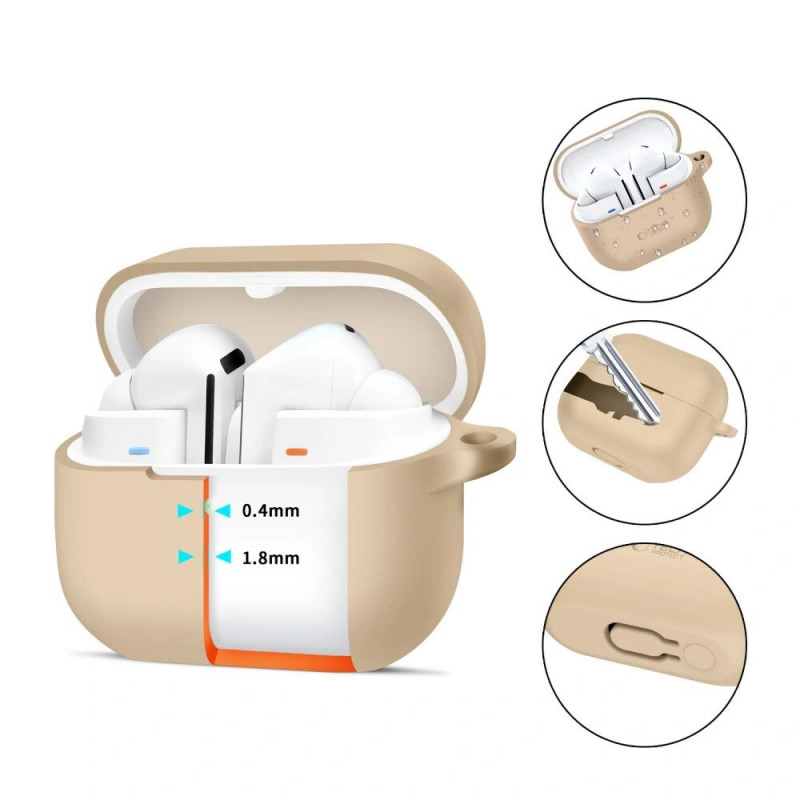 Funda con gancho de silicona Tech-Protect para Samsung Galaxy Buds 3 / 3 Pro, Cafe Latte