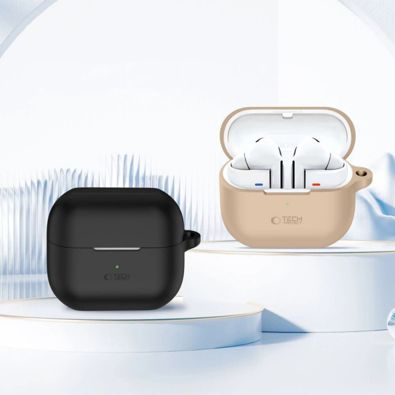Funda con gancho de silicona Tech-Protect para Samsung Galaxy Buds 3 / 3 Pro, Cafe Latte